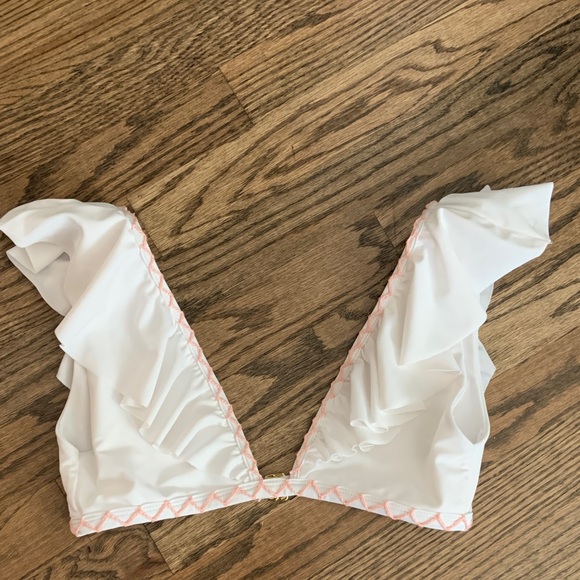 Tularosa White Peach Stitched Trim Ruffle Bikini Top - Picture 1 of 5